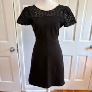 J.Crew Womens 00 Fit & Flare Dress Black Eyelet Lace Yoke Short Sleeve